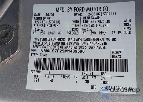 2021 Ford Transit Connect Xlt z USA, uszkodzony, nr VIN NM0LS7F25M1489596